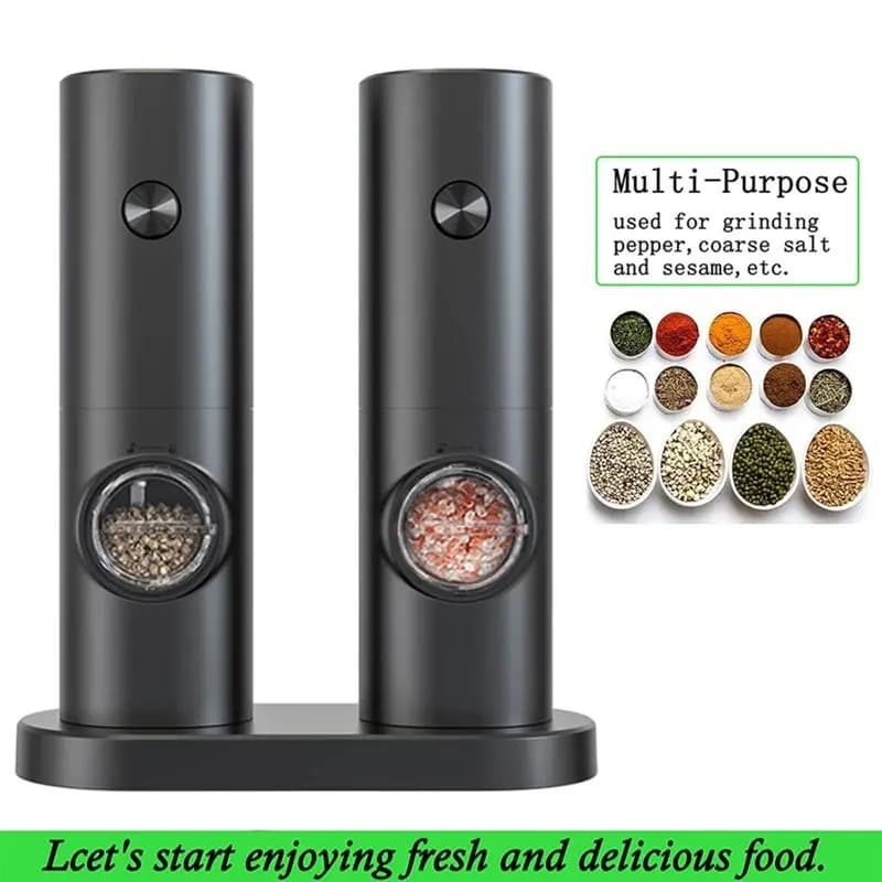 Set macina pepe automatico Macina sale e pepe Agitatore per spezie Macina grossolana regolabile alimentata a batteria con luce LED di base