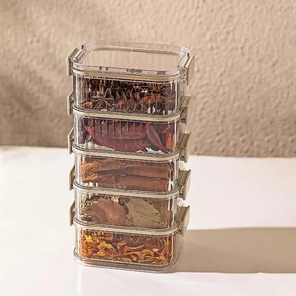 Multi Layer Transparent Kitchen Spice Organizer BPA Free Airtight Seasoning Box For Herbs Spices Chili Pepper Garlic Storage