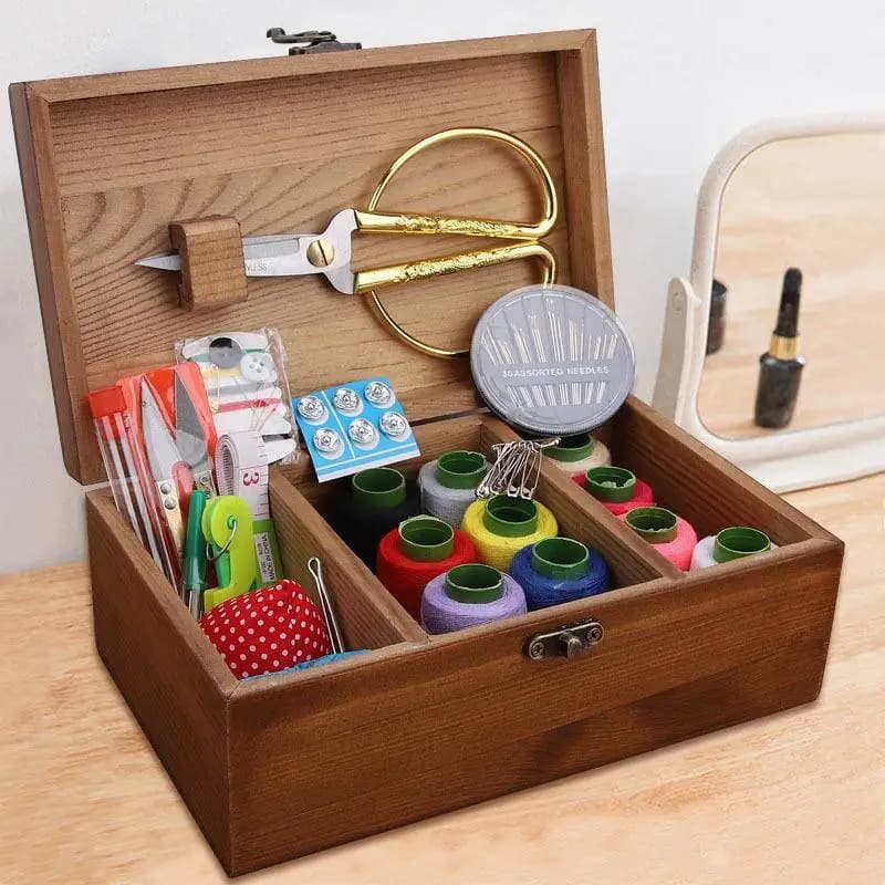 Set di Scatole in Legno di Grandi Dimensioni per Lavori di Ricamo, Organizzatore per Strumenti di Punto Croce, Contenitore per Forniture Artistiche e Tessili