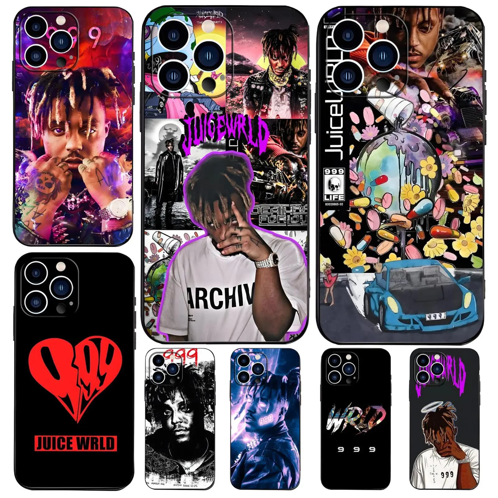 Juice cool 999 wrld fashion design ins Phone Case For iPhone17 16 16e 15 14 13 12Plus Mini Pro Max Anti-Drop Soft Black Case