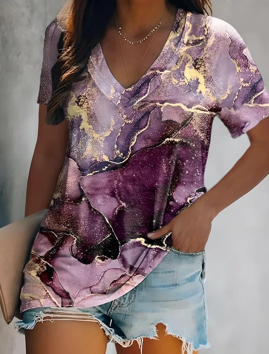Top estivi da donna Tie Dye Casual senza maniche Manica corta Scollo a V Top regolari Stampa quotidiana T-shirt colorate primaverili