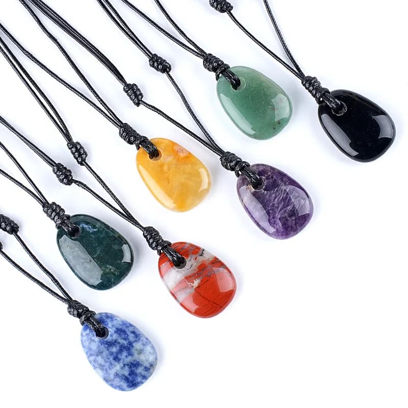 1pc Carved Natural Stone Lock Pendant Handmade Black Rope Healing Crystal Stone Necklace Unisex Spiritual Jewelry Gift