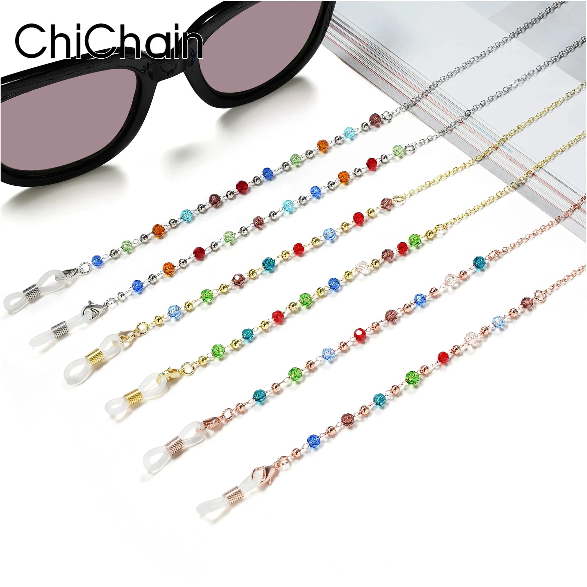 Occhiali da sole con perline di cristallo colorato catena occhiali da sole antiscivolo occhiali da lettura cordino cinturino maschera copertura del viso fermo per occhiali