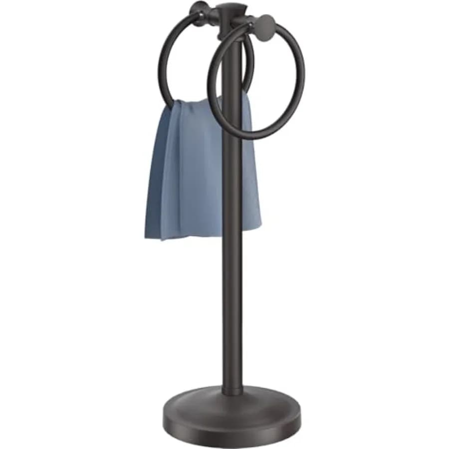Portasciugamani da terra in acciaio inossidabile da 17 pollici, doppio anello porta asciugamani, supporto per asciugamani, set accessori bagno, barra porta asciugamani H