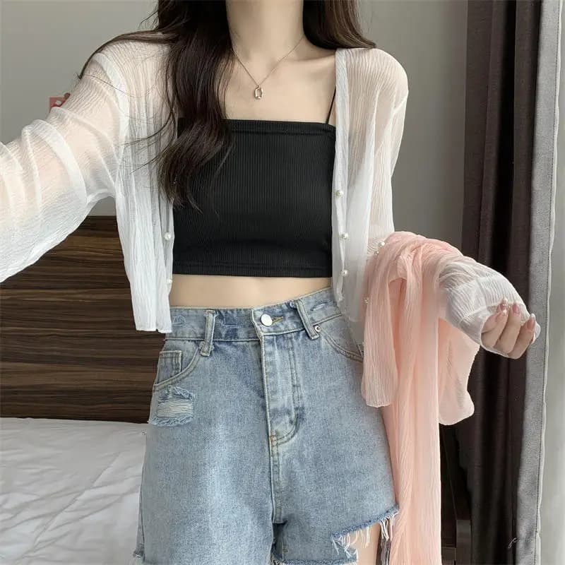 Ice Silk Sun Protection Cardigan Women's Thin Strap Summer Matching Skirt Shoulder Shawl Outer Silk Cover Trendy V-neck Long ...
