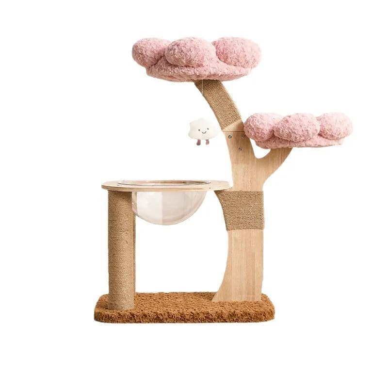 Cuccia per gatti in legno massello, piccola, multistrato, con piattaforma di gioco a capsula spaziale e giocattolo in legno.