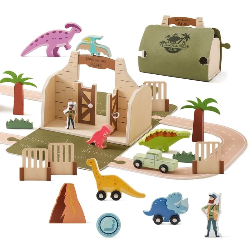 Montessori Dinosauro Scena Giocattolo da Costruzione Impilabile Building Block Giocattoli Romanzo Legno Montessori Educativo Scatola Occupata Neonato Puzzle