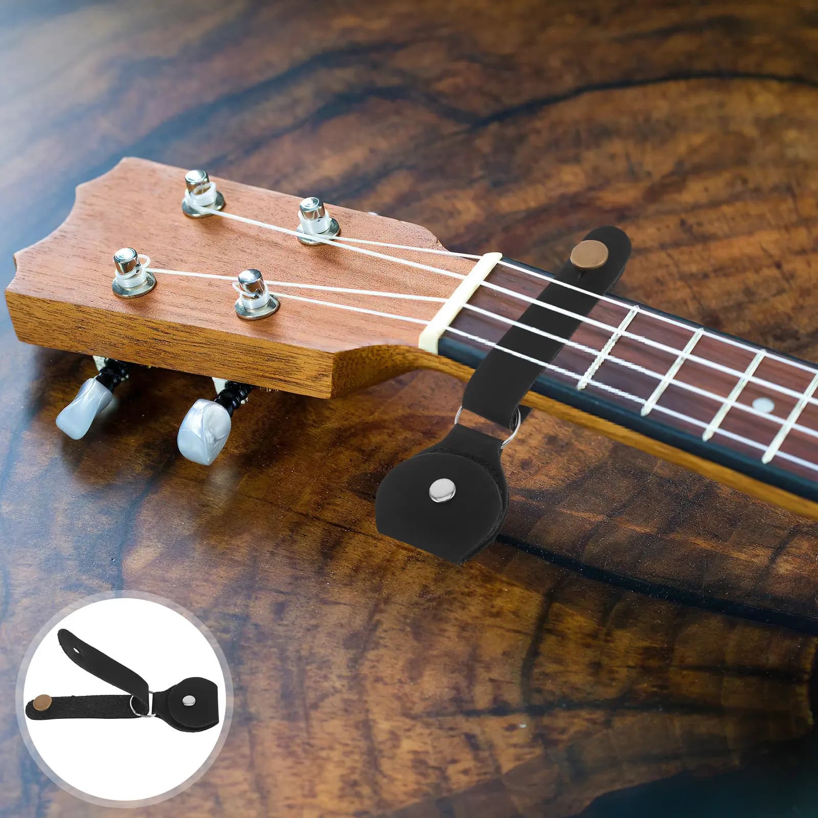 4Pcs Vintage Guitar Headstock Strap Kit with Detachable Neck Tie and Portable Ukulele Picks Case for Acoustic Electric Bass