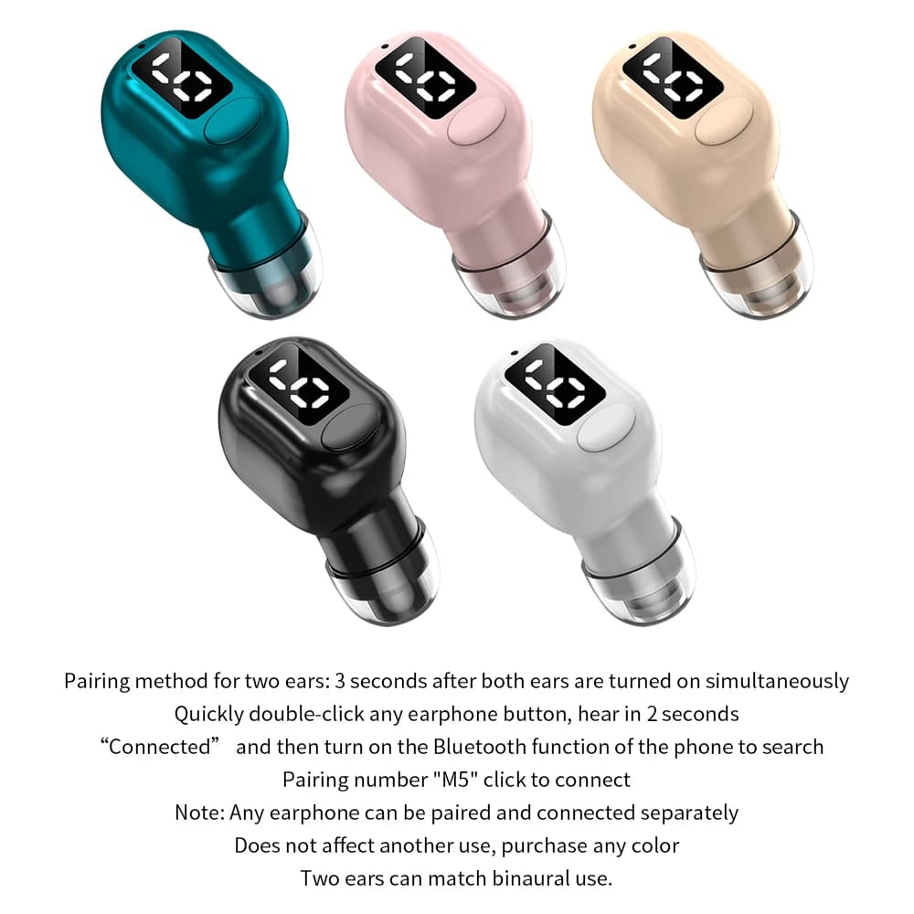 M5 Single In Ear Auricolare Bluetooth Vivavoce wireless Auricolari musicali HiFi TWS Auricolare aziendale invisibile con display di alimentazione