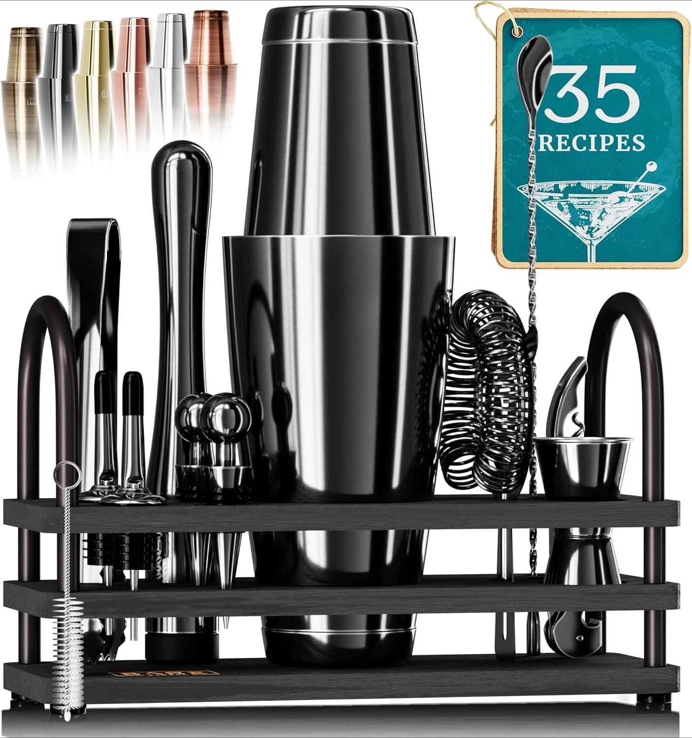Mixology Barista Kit 14 pezzi Cocktail Shaker Set Martini Barware Strumenti di miscelazione Home Bartending 35 carte ricette Regalo