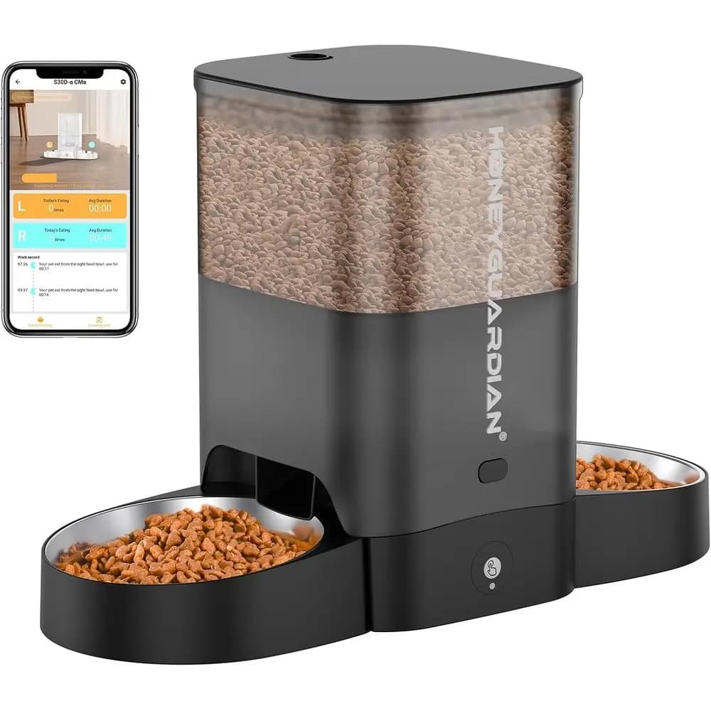 Mangiatoia automatica per gatti per due gatti, alimentatore per animali domestici Smart Power WiFi 5G con ciotola in acciaio inossidabile, dispenser di controllo APP, doppia alimentazione