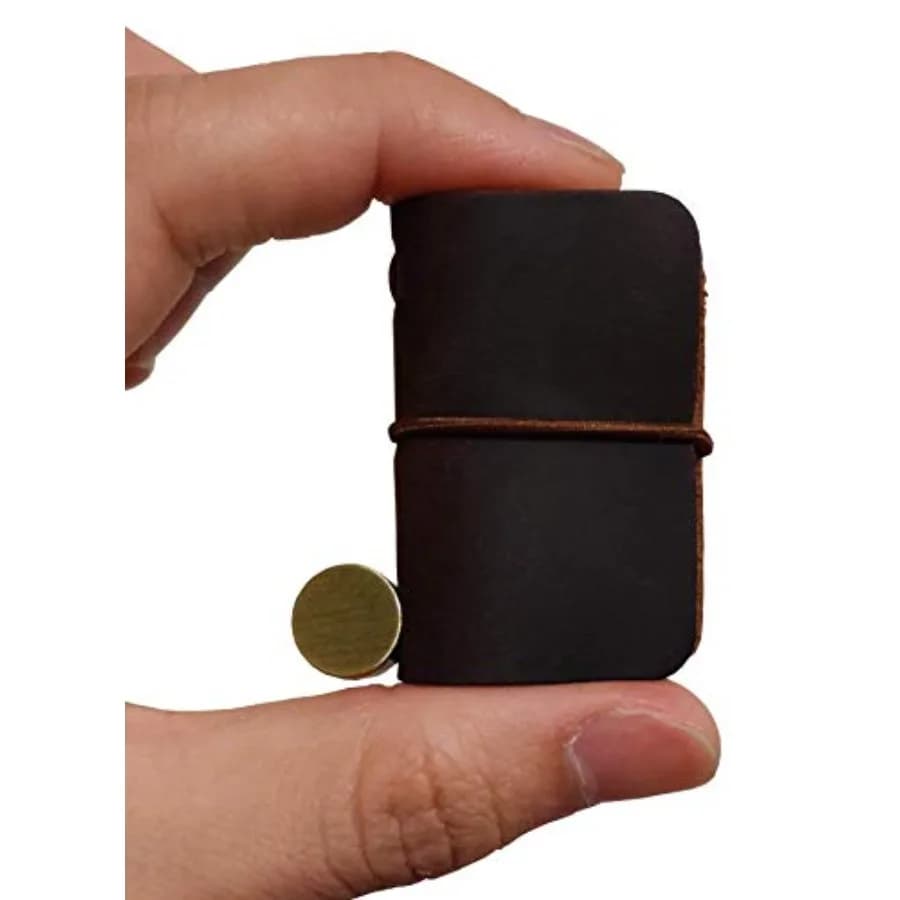 Miniature Notebook - Handmade Leather Cover with Book Insert, Portable Travel Sized Journal.