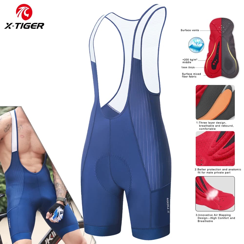 X-TIGER Blue Pro Pantaloncini con bretelle da ciclismo da uomo Bretelle Ciclista MTB Calzamaglia da strada Abbigliamento da bicicletta ST-MULTI Cuscino per 7 ore di guida