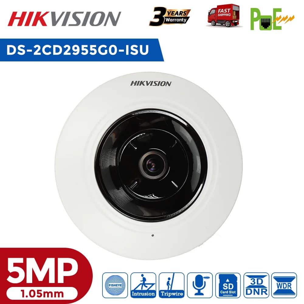 Hikvision 5MP IP Fisheye 180° Panoramic Ceiling Dome Security Camera Built in MIC H.265+ VCA Motion detection Business Store