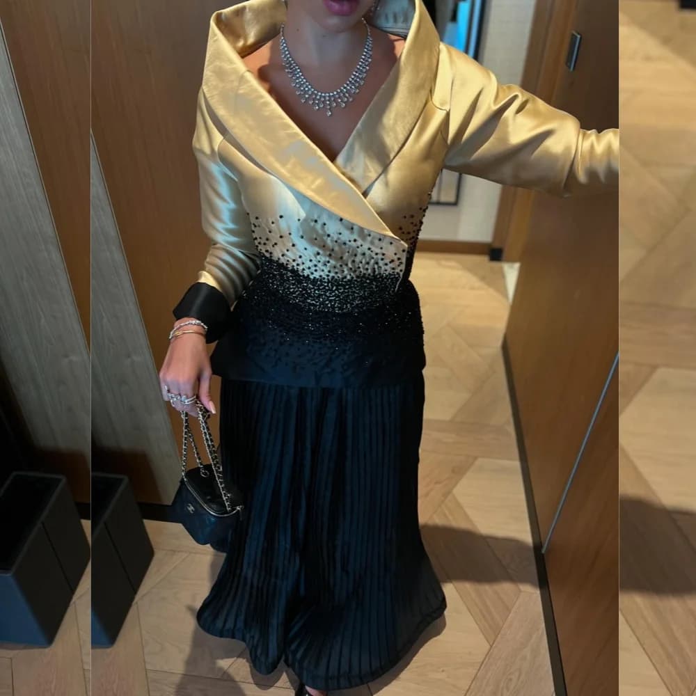 Abiti midi con scollo a V a sirena con pieghe alla moda personalizzati Abiti da ballo Classico stile moderno squisito Pastrol Stile cinese unisex Ca
