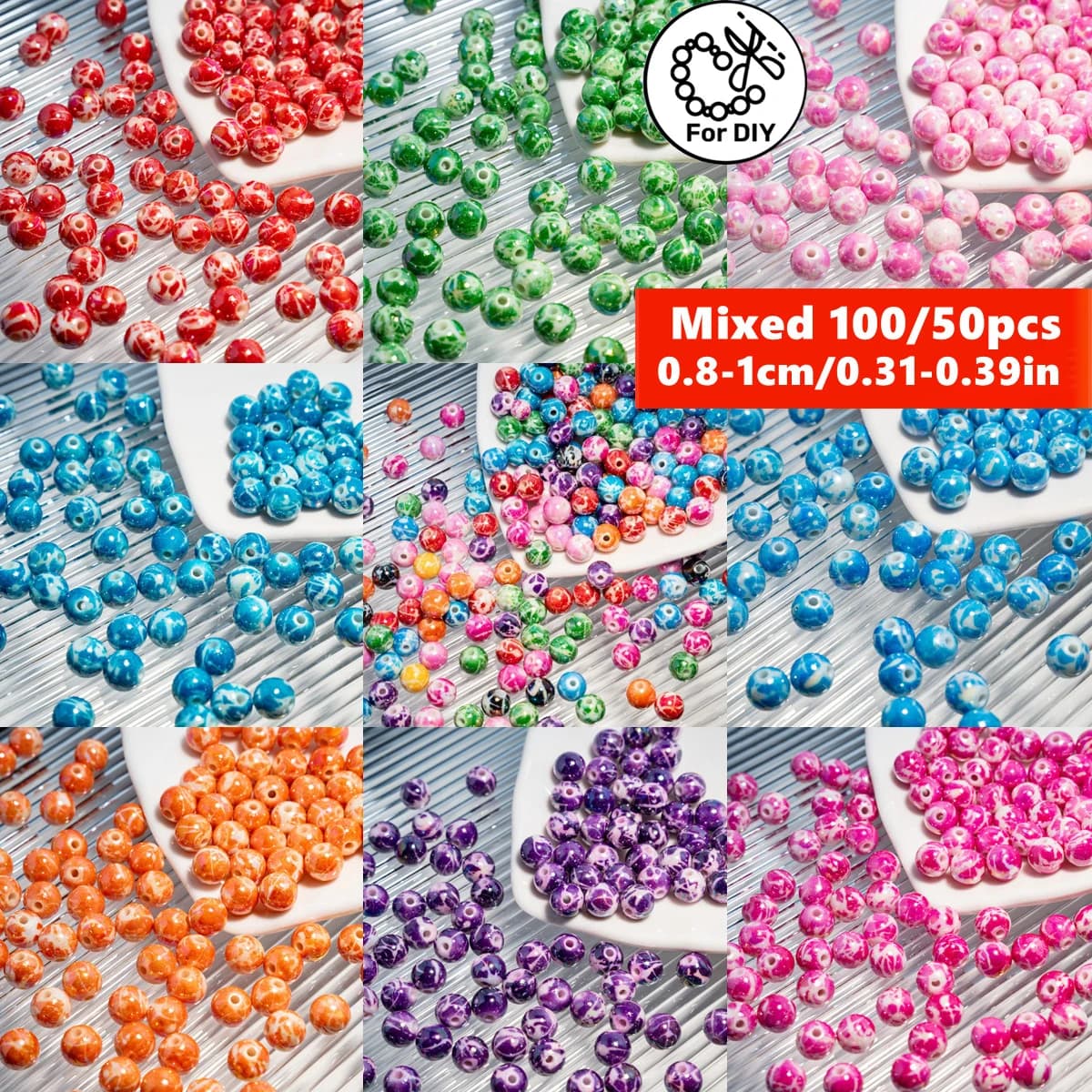 100/50pcs 8/10mm Acrylic Spray Painting AB Colors Round Beads - Perfect for Necklace, Earrings, Pendant, Bracelet & DIY Making
