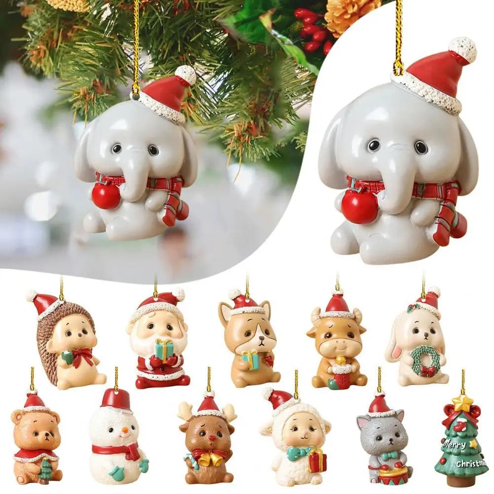 Decorazione da appendere di natale carino 3D animale elefante Design albero di babbo natale alce orso gatto coniglietto pecora ornamento Mini decorazione regali