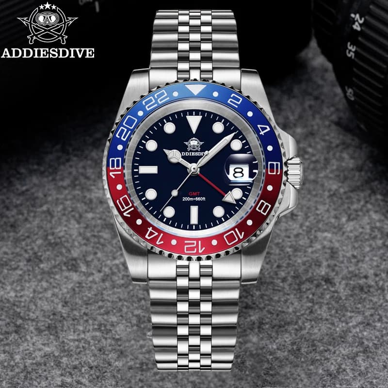 ADDIESDIVE Orologio da uomo GMT BGW9 Orologio al quarzo con lunetta in ceramica super luminoso in acciaio inossidabile 316L 20Bar