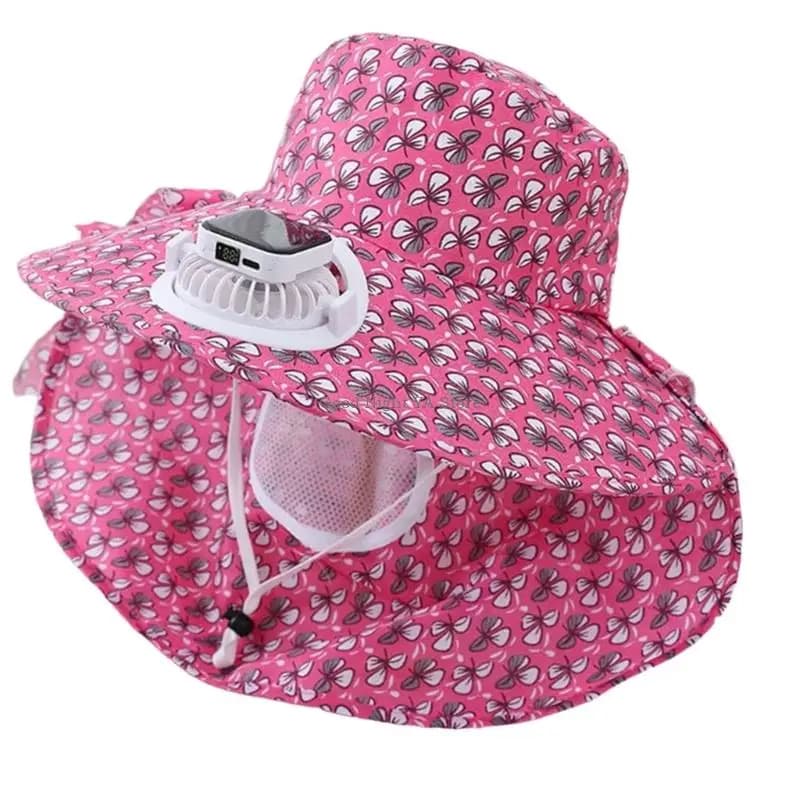 Flower Print Solar Panel Hat With 3 Speed Adjustable Cooling Fan Women Sun Hat