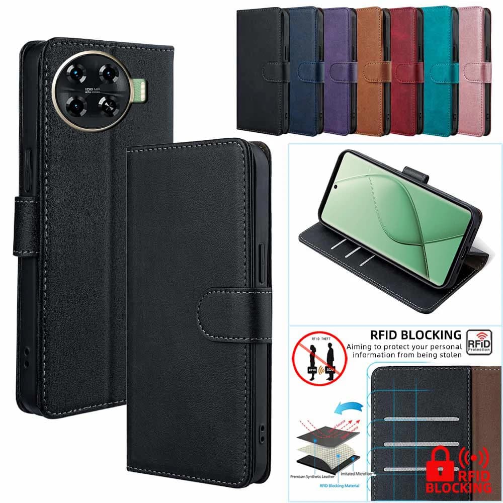 Custodia a Portafoglio in Pelle alla Moda per Tecno Spark 40 30 20 Pro Plus Spark 40C 30C GO 2 2024 con Scomparti per Carte e Blocco RFID