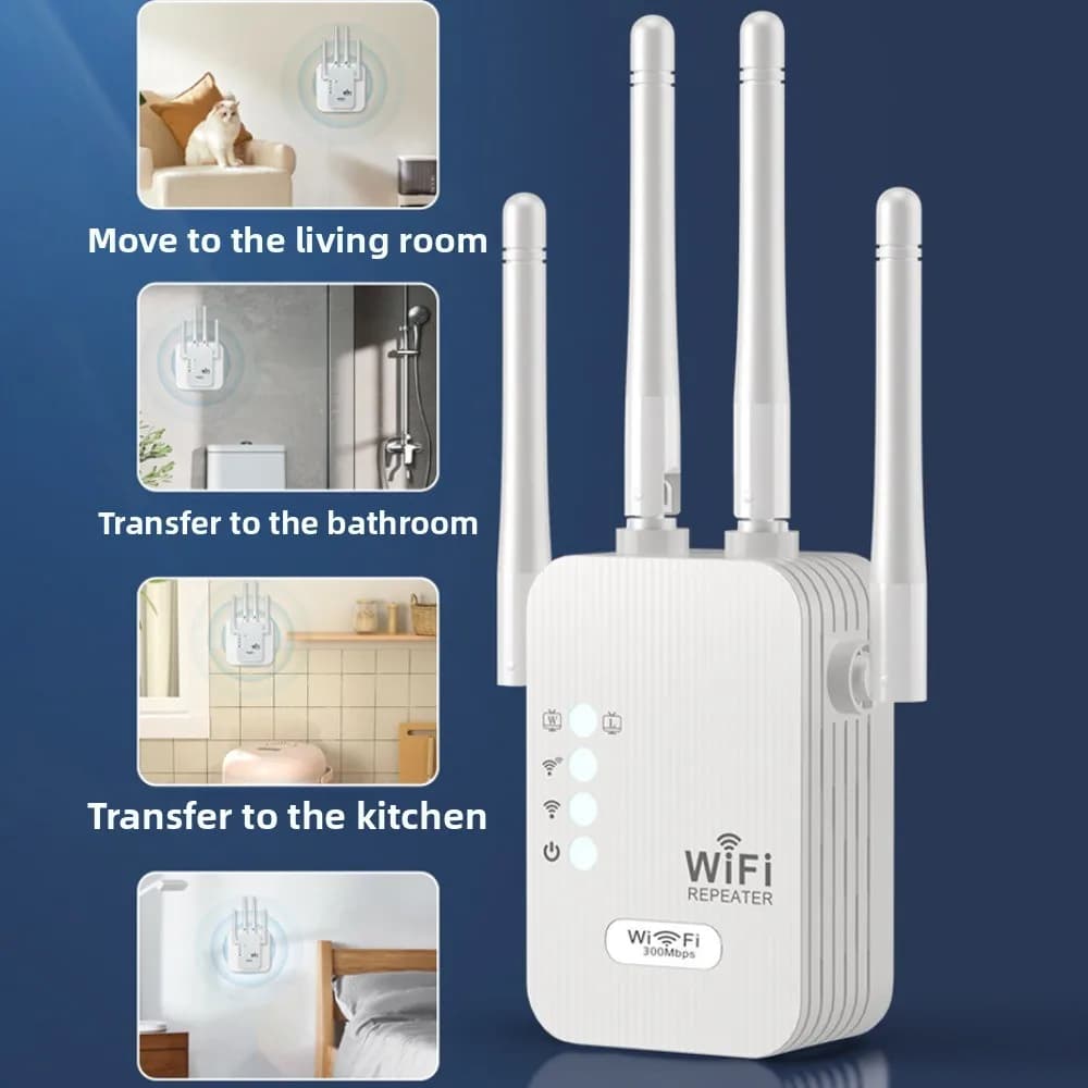 Amplificatore WiFi Bianco 300Mbps 2.4 GHz, Ripetitore di Segnale Wi-Fi Wireless per PC