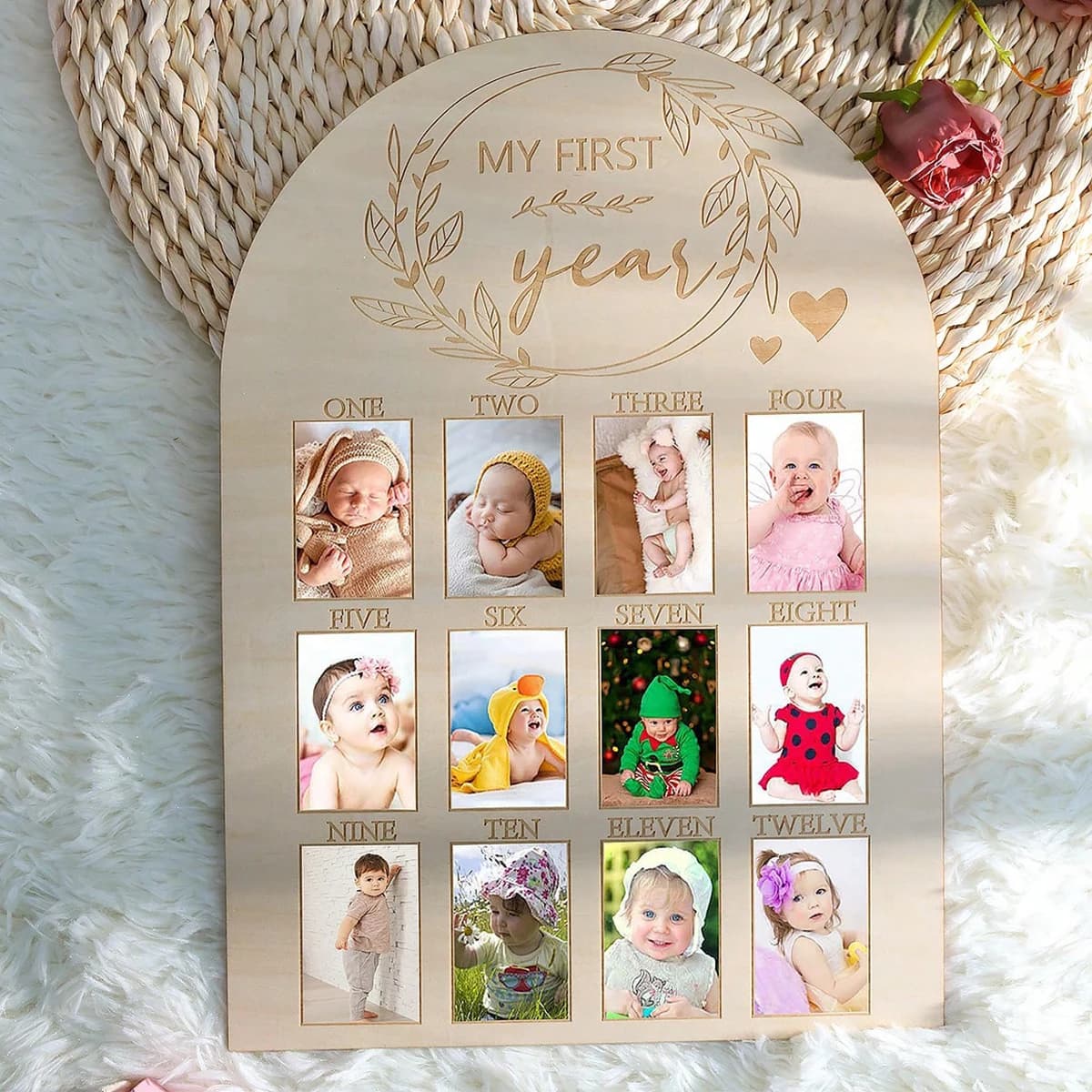 Ylsteed Neonato Primo Anno Cornice per Foto Puntelli per Fotografia 12 Mesi Crescita del Bambino Immagine Record Pietra miliare Bordo Regali per Bambini