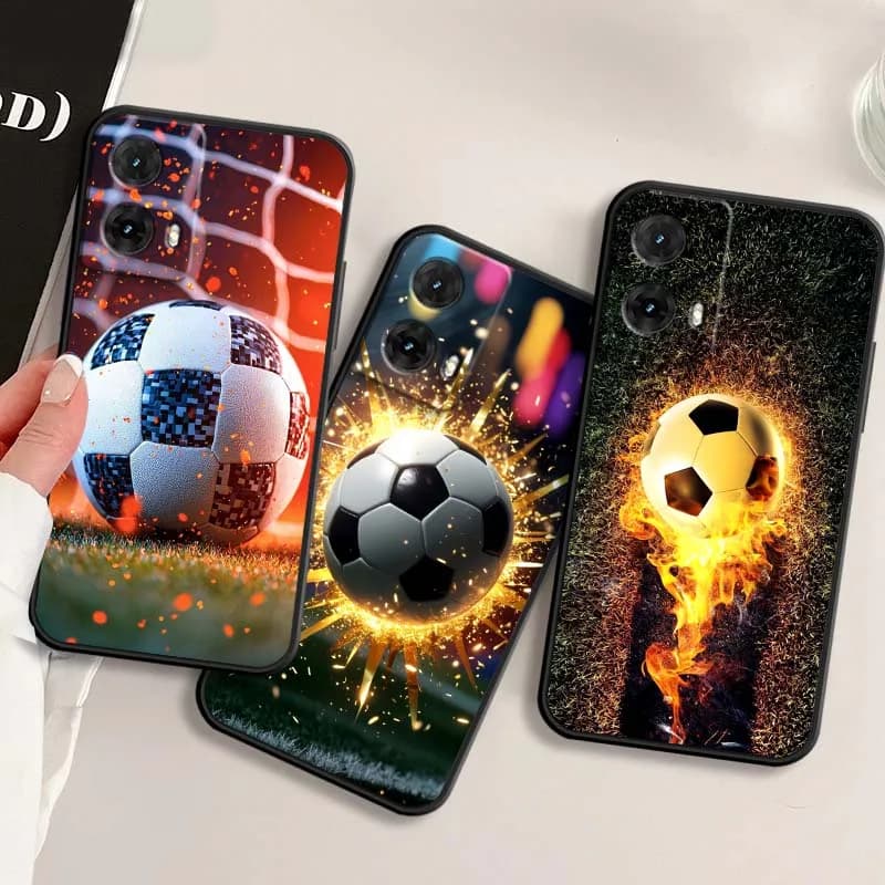 Fashionable black phone case with football theme design for Motorola G85 Edge 50 G24 G35 G14 G04 40 G72 G54 G13 G32 5G