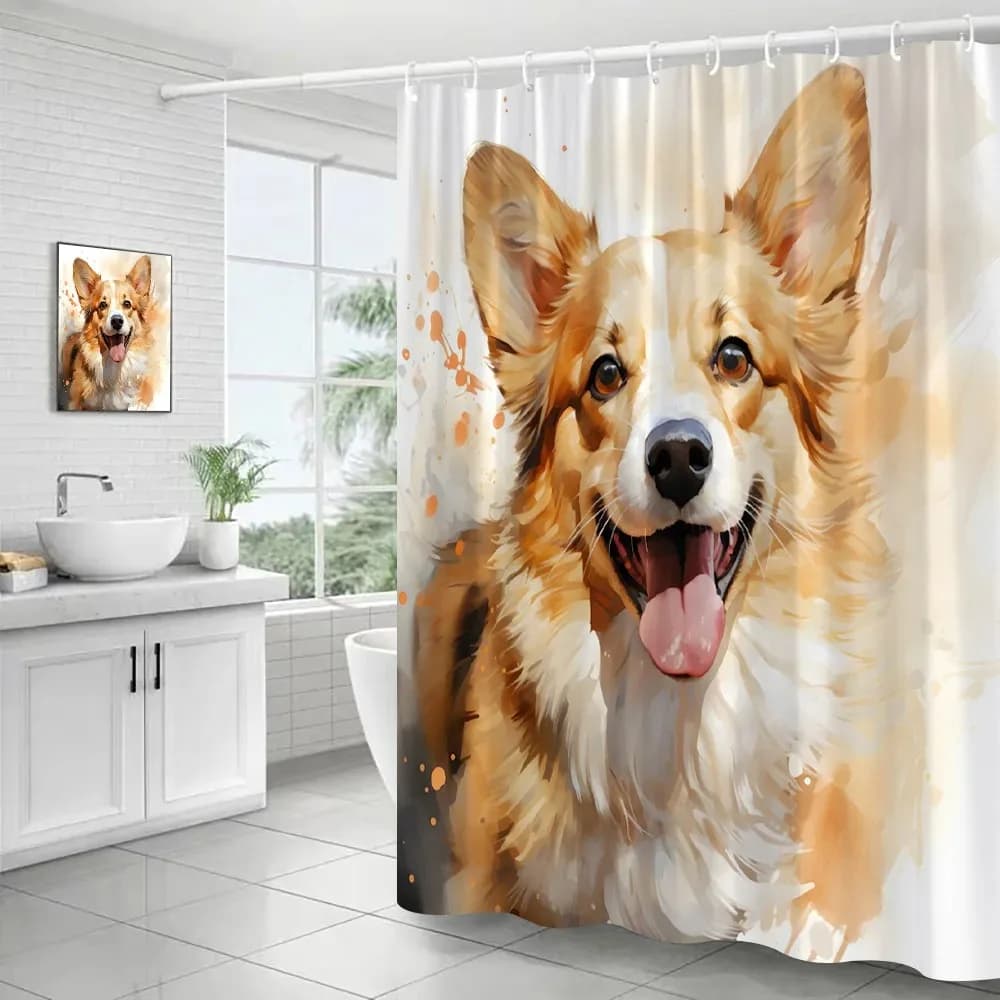 Tenda da doccia per cani divertente Cute Corgi Pet Animal Acquerello Art Modern Home Bagno Vasca da bagno Tende da bagno decorative con gancio