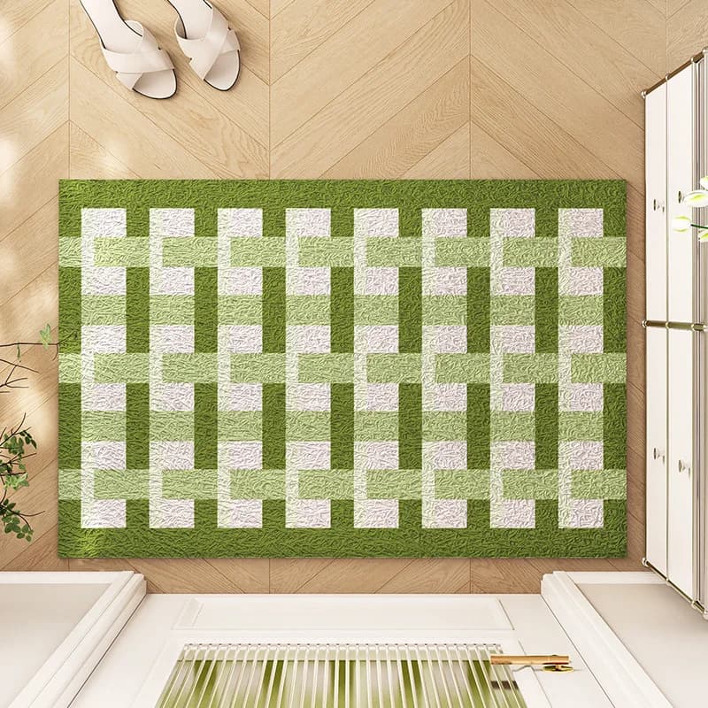 Tappeto verde per porta, tappetini rustici per ingresso, tappeto antiscivolo che cattura bene lo sporco, tappeto geometrico con anelli in filo metallico