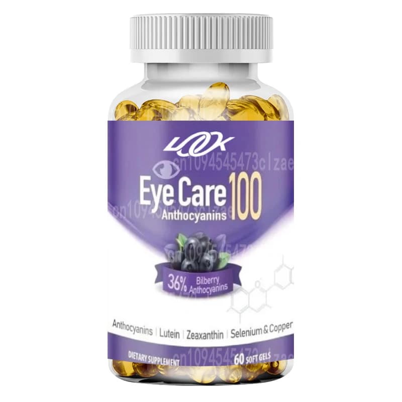 Eye health supplement with anthocyanin containing blueberry, zeaxanthin, lutein, vitamins A, E, selenium and copper 60 soft capsules