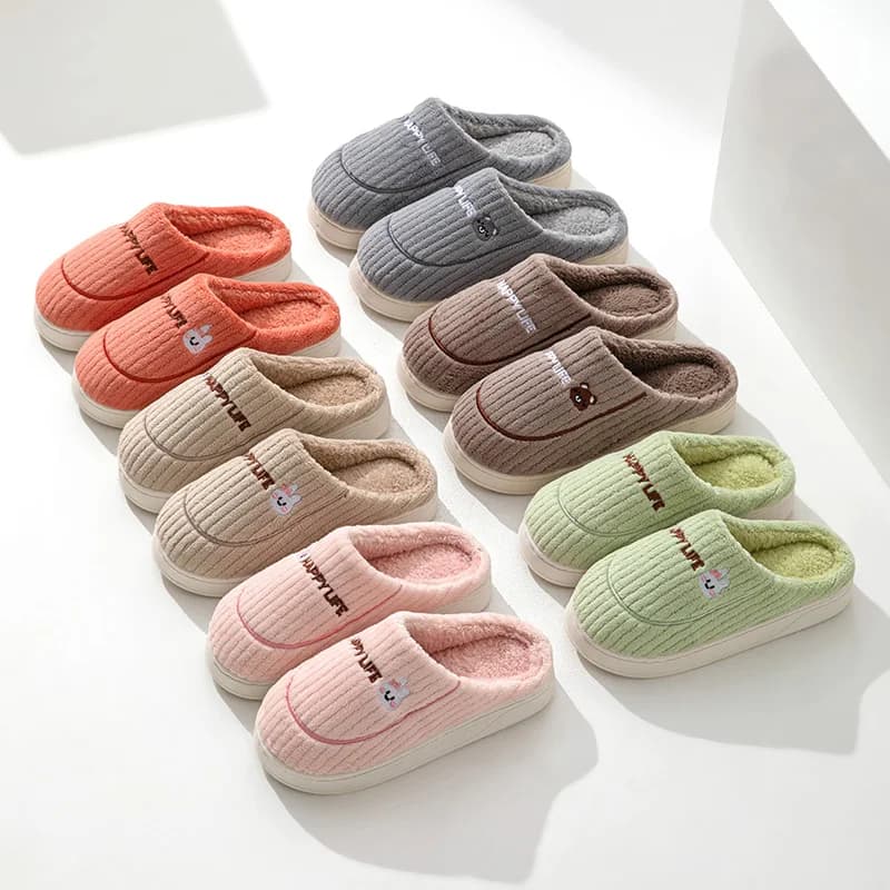Pantofole in cotone cartone animato Coppia calda da donna Uso domestico Fondo spesso Pedaling per la casa Pantofole in pelliccia Scarpe antiscivolo invernali da uomo