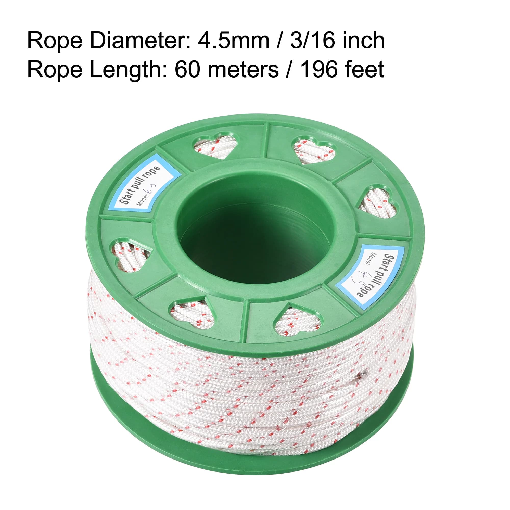 1pc Recoil Starter Rope 4.5mm Dia 60m Polyester Pull Cord White Red Pull Starter Rope Lawnmower Trimmer Engine Garden Tools