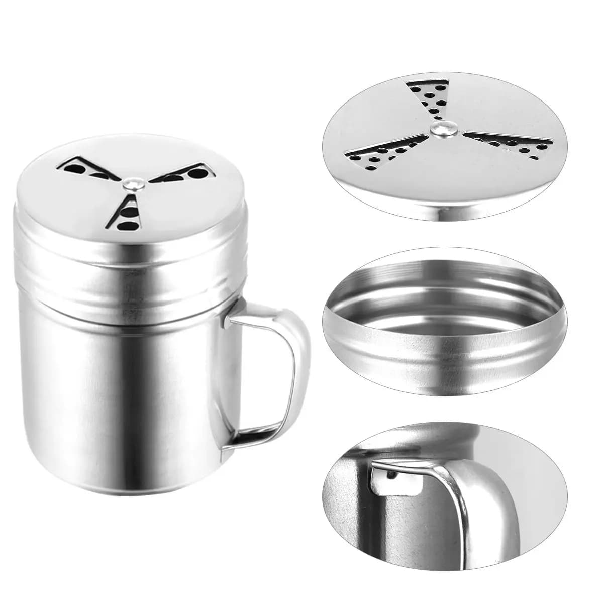 Set di 4 bottiglie per condimenti in acciaio inossidabile, colore argento, con fori in rete rotanti, per sale, pepe, condimenti, uso esterno, campeggio, barbecue