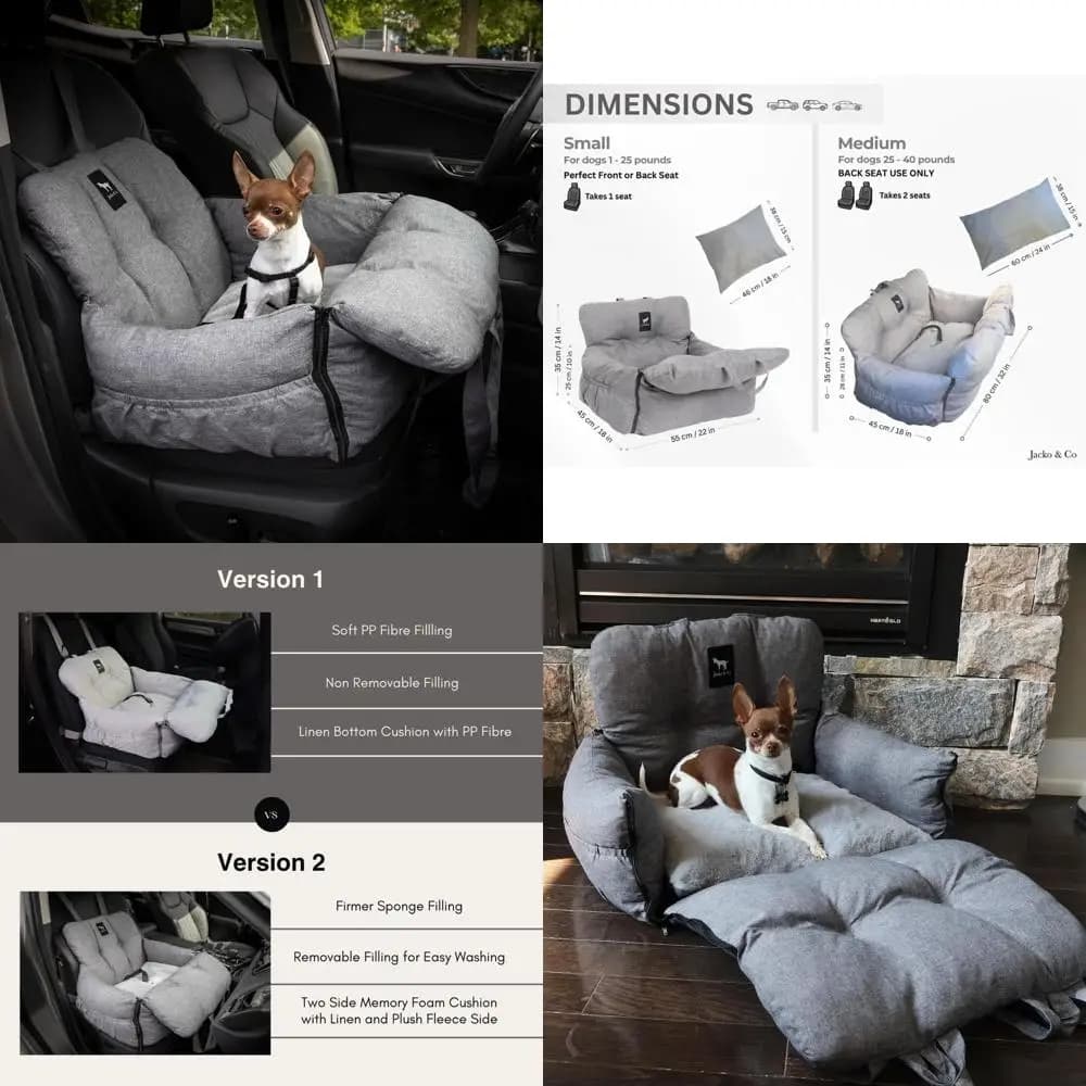 Seggiolino auto per cani e piccoli animali fino a 11 kg - Rivestimento lavabile, resistente all'acqua, guinzaglio rimovibile