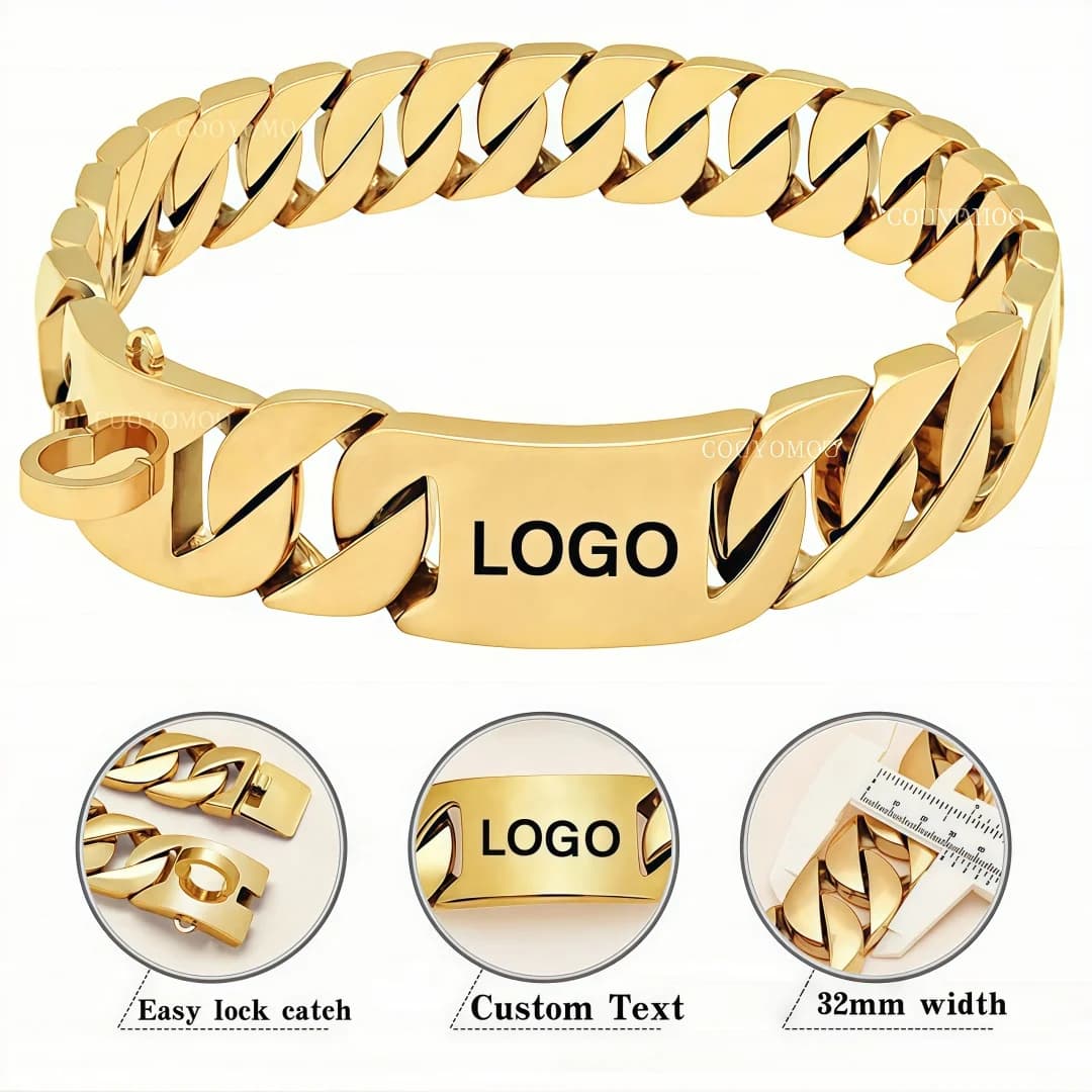 Collare per Cani in Acciaio Inox Titanio 32mm, Collare Personalizzabile con Incisione per Cani di Taglia Grande