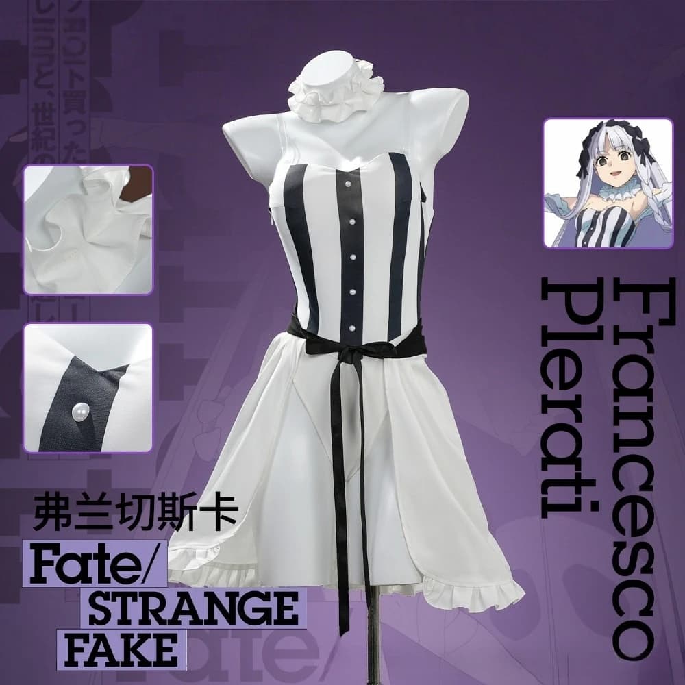 Set Costume Cosplay di Francesca Prelati, Gonna Mini a Righe per Anime e Giochi, Outfit per Donne per Comic Con, Halloween, Spettacoli e Feste