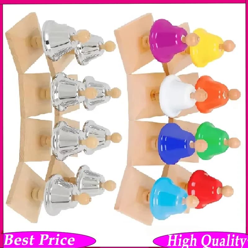 Campanello a 8 Toni Colorati in Legno di Faggio, Campanello da Classe, Strumento Musicale per Bambini, Giocattolo Educativo, Regalo per la Prima Infanzia