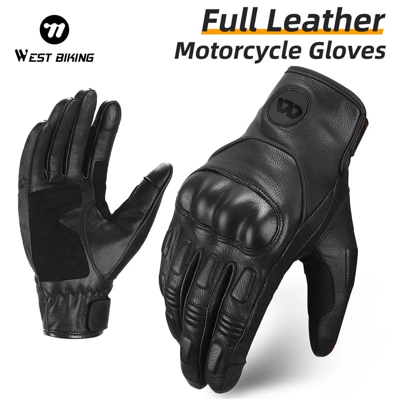 WEST BIKING Motorcycle Gloves Full Goatskin 3D Joint Protection Touch Screen Anti-slip Wear-resistant For Winter Riding Motors