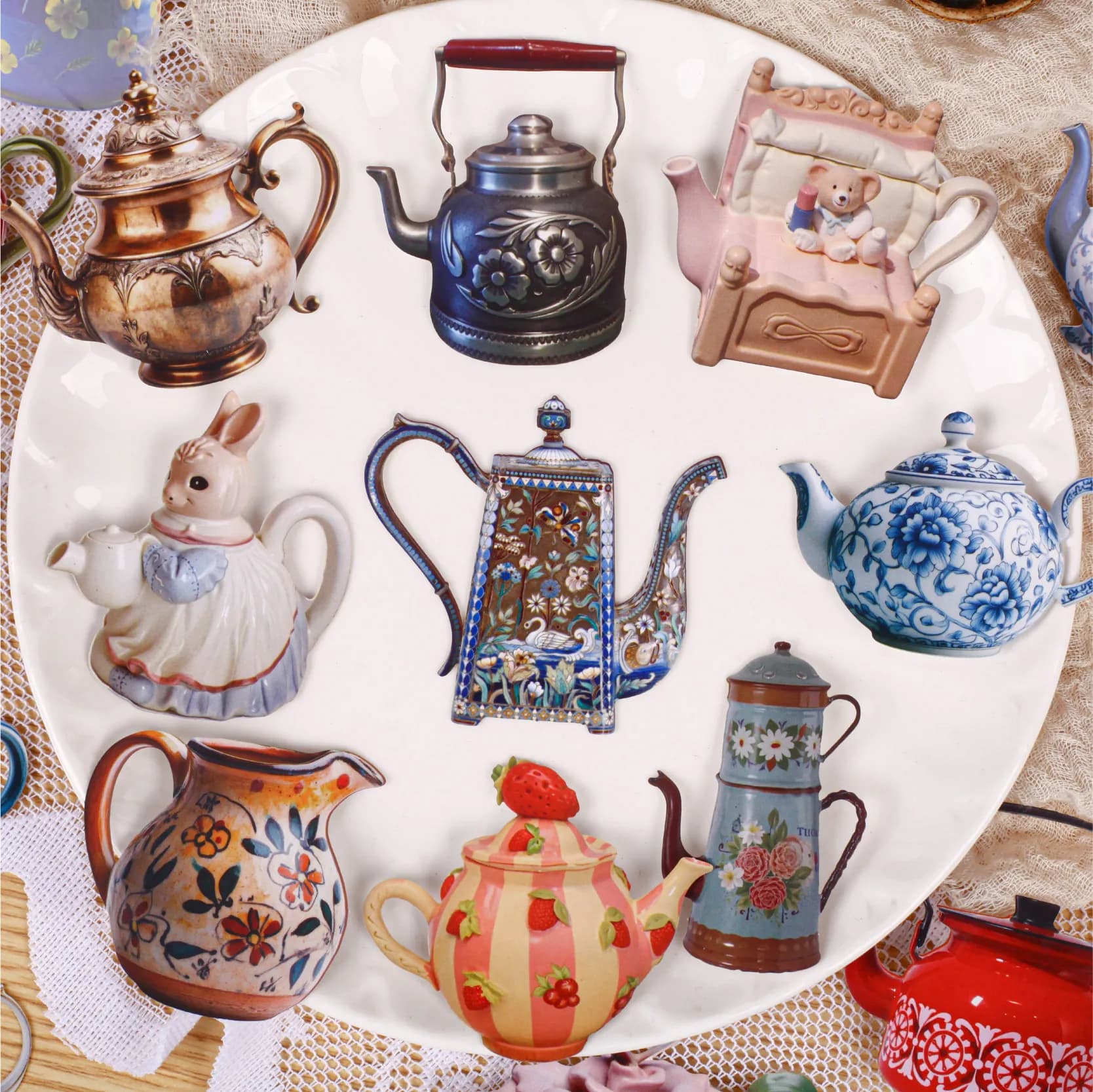 Set di 8 Adesivi Serie Teiera, Tema Teiera per Decorazione di Quaderni, Cellulari, Valigie, Materiale per Fai-da-Te