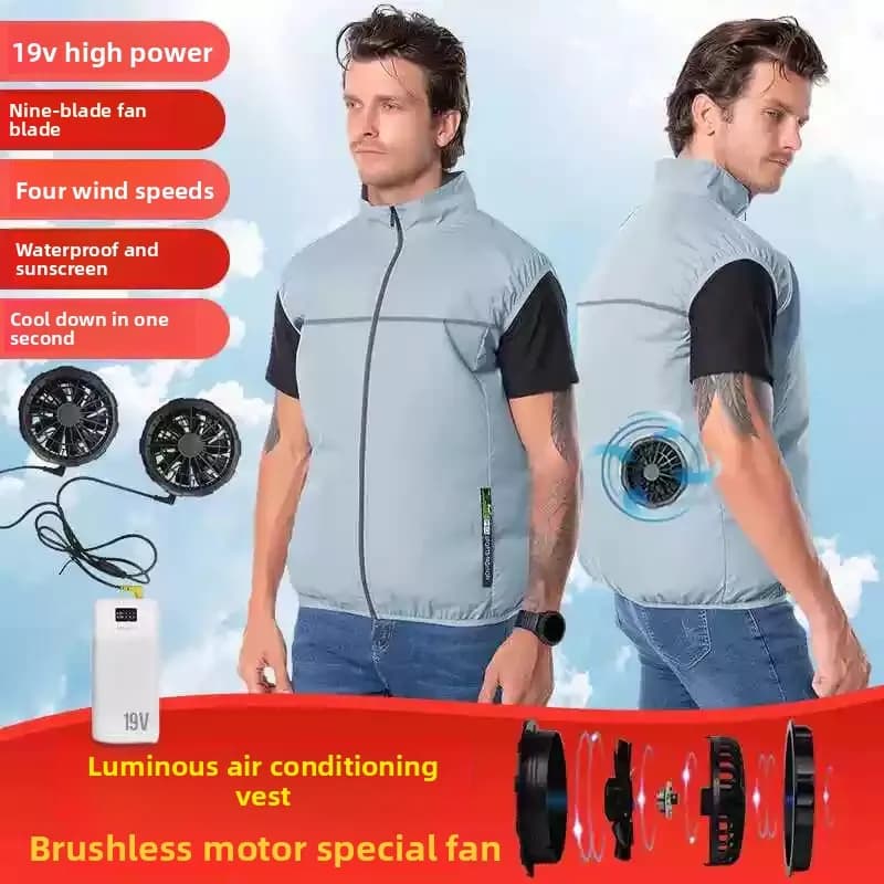 Gilet rinfrescante da uomo con ventola - Giacca per condizionatore d'aria esterno Ricaricabile tramite USB Protezione solare Abbigliamento da lavoro per escursioni estive Pesca