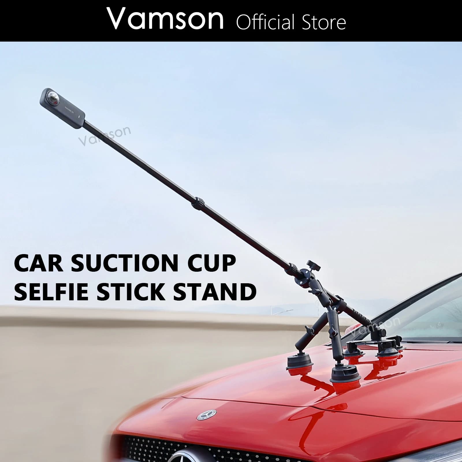 Vamson per Insta360 X4 X3 One X2 Supporto a ventosa per auto con adattatore per selfie stick invisibile per GoPro Hero 12 11 10 Accessori