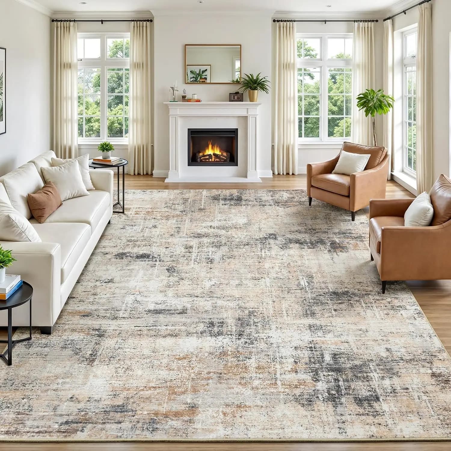 8x10 Abstract Area Rug, Non-Slip Washable Carpet for Living Room Bedroom