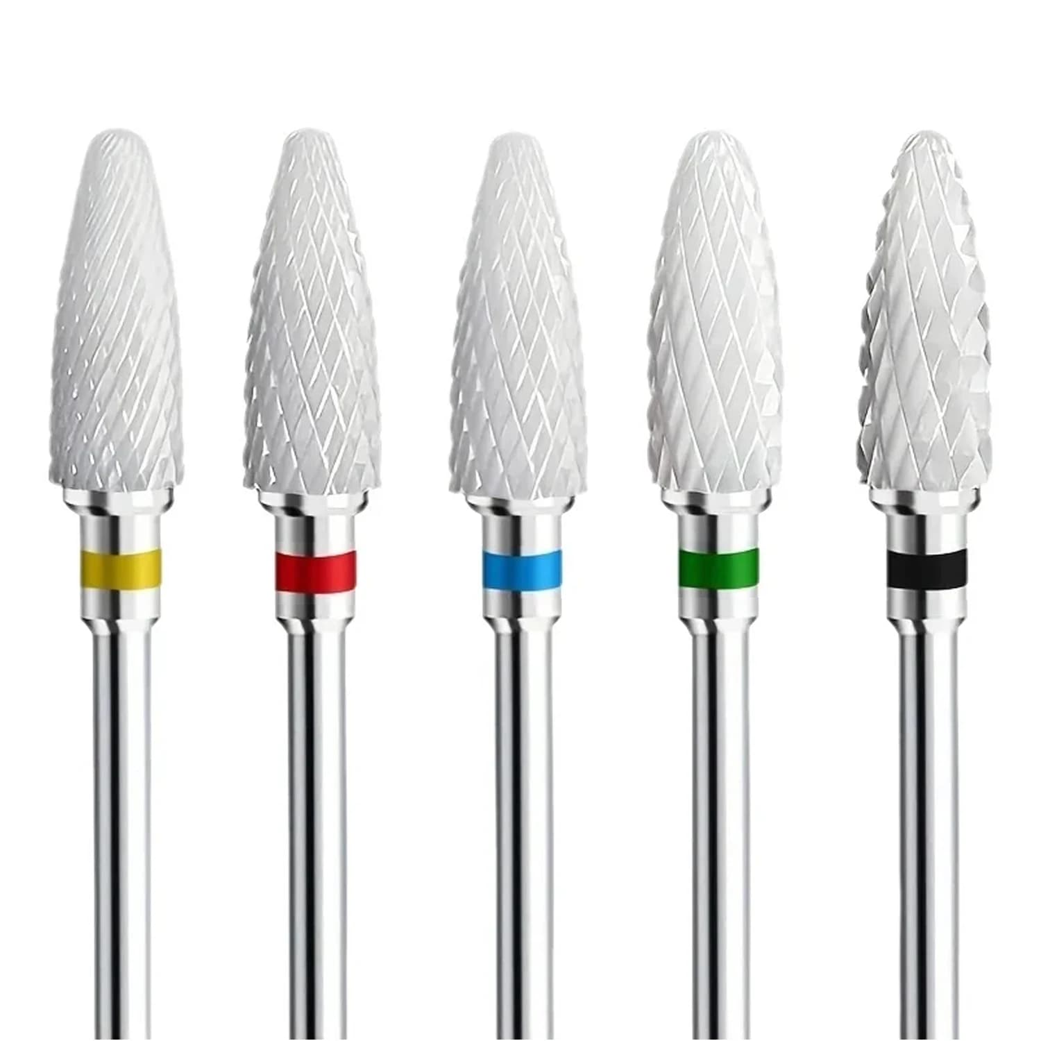 Set di 5 punte per fresa unghie in ceramica professionali a forma di mais, 3/32'' per rimozione gel e acrilico, strumento rotante per manicure