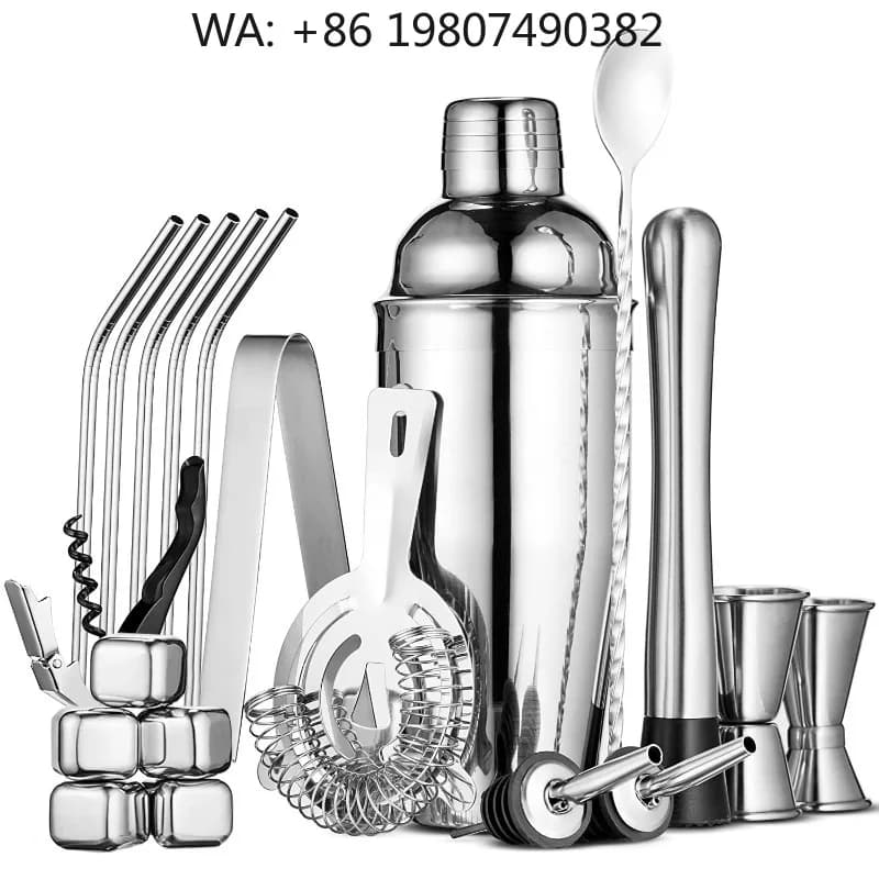 20Pcs Ultimate Cocktail Making Kit, 750ml Stainless Steel Boston Shaker Multi-size Jiggers Spoon Stones, Full Bar Mixing Tools S