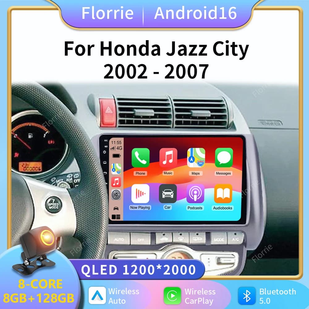 Android 16 Car Radio For HONDA JAZZ City 2002-2007 Multimedia Audio Video Player Auto 2Din GPS wireless Carplay Stereo Head UniT