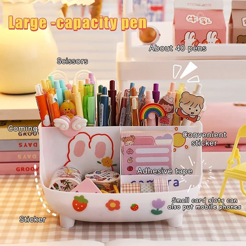 Portapenne da tavolo di grande capacità Kawaii Scatola portaoggetti per cancelleria simpatico cartone animato Organizzatore creativo per matite per scrivania per ragazze