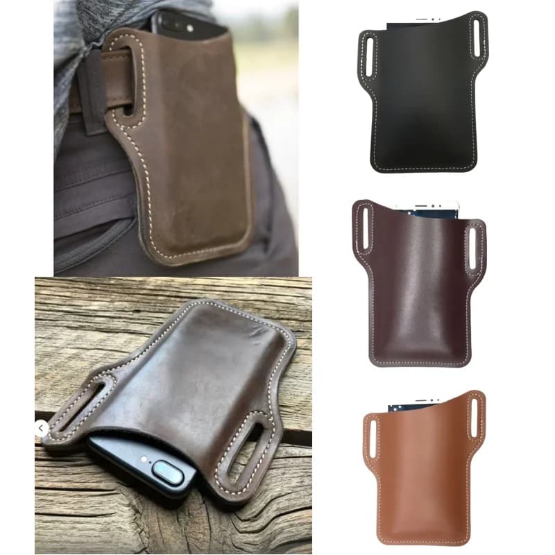 Marsupio per telefono in pelle di cavallo retrò per riporre all'aperto Cintura da indossare Marsupio da appendere da uomo Borsa per telefono da lavoro sportiva da campeggio