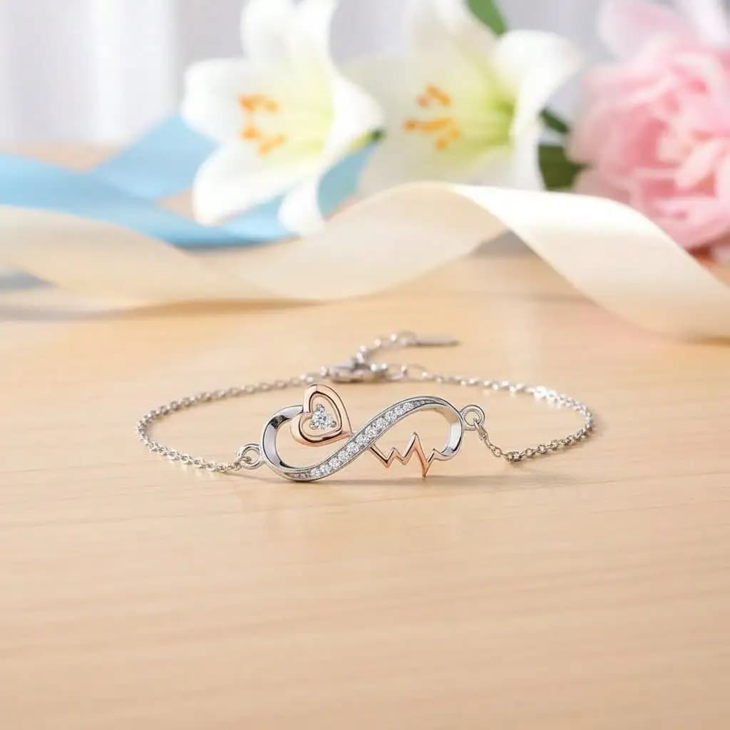 Elegante Collana con Simbolo dell'Infinito e Battito Cardiaco, Incastonata con Zirconia, Regalo di Compleanno e di Laurea per Figlia