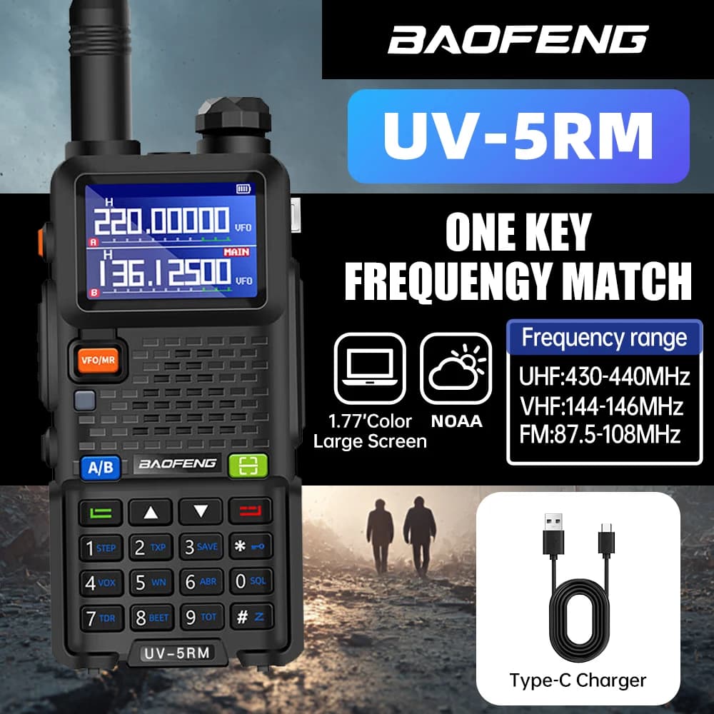 Ricetrasmettitore Baofeng UV5RM con schermo a colori, doppia banda UV, 999 canali, banda aeronautica, radio portatile ad alta potenza per esterni