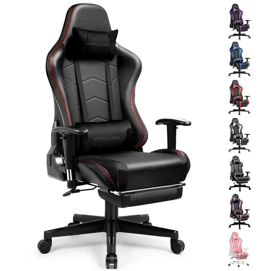 Sedia da Gaming con Poggiapiedi e Altoparlanti, Sedia per Videogiochi con Bluetooth, Sedia Ergonomica Robusta per Computer e Ufficio, Rossa